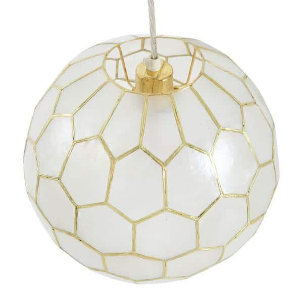 Storied Home 14"x13" Capiz Honeycomb Globe Pendant Light Capiz White Seashells Antique Gold: ETL Listed, Iron Frame, No Bulbs Included