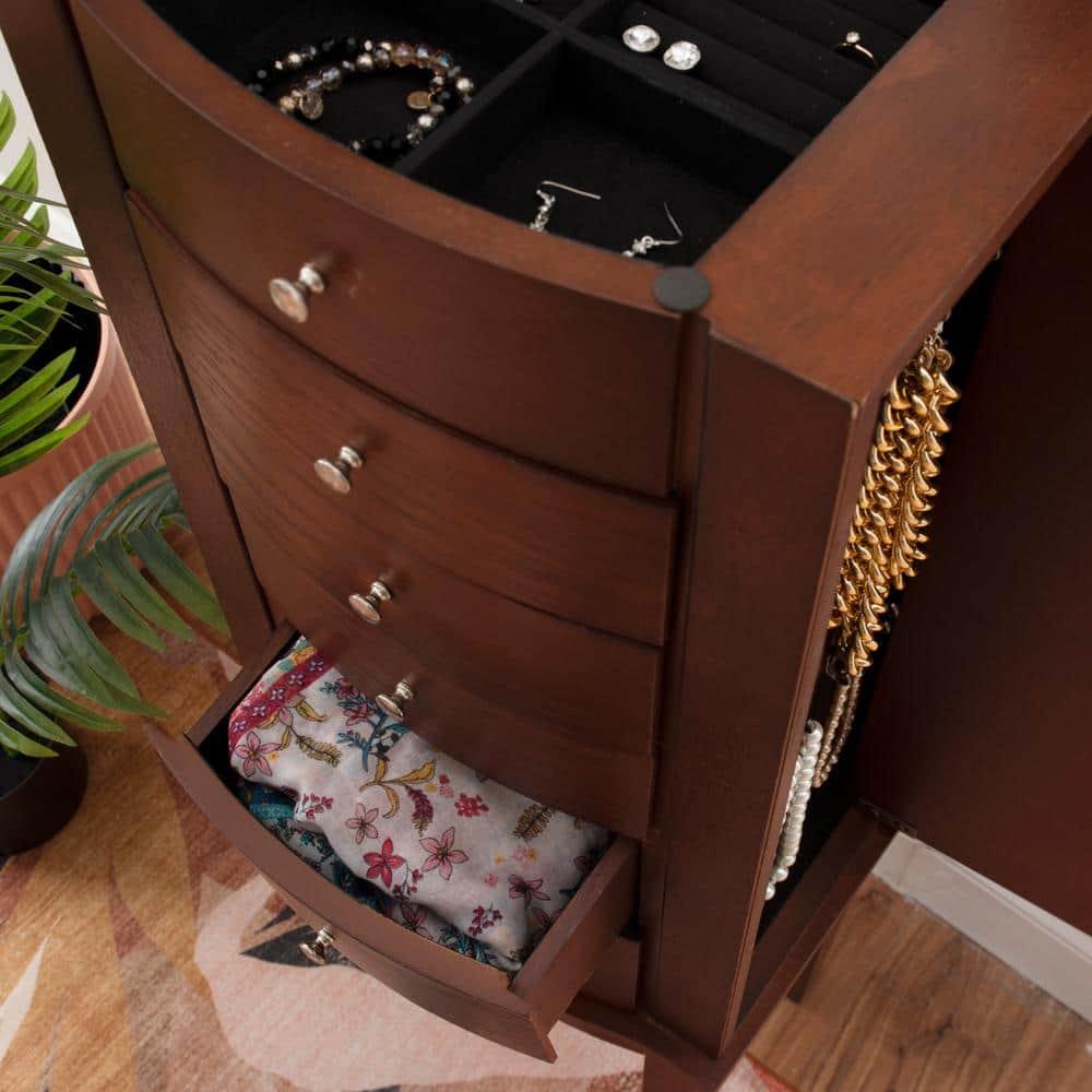 DEBLIT Contemporary Jewelry Armoire with 6 Drawers, Engineered Wood Finish, Merlot