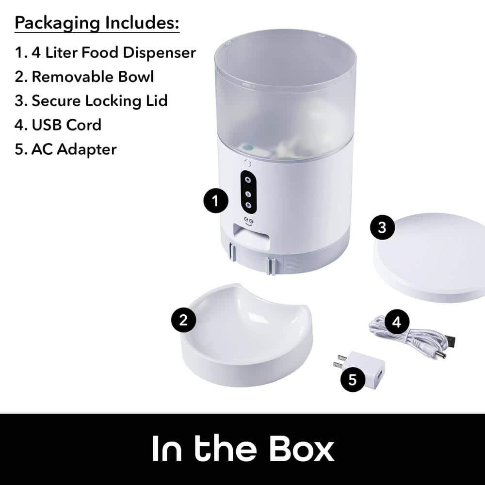 HOM Smart Pet Feeder - Automatic Cat Feeder and Dog Feeder with Portion Control and Programmable Feeding Time (4L)