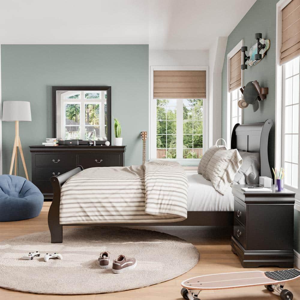 Furniture of America Toni Transitional Solid Wood Panel Twin Bed in Black