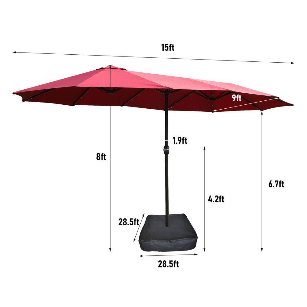 Red Double-Sided Market Patio Umbrella with Black Metal Pole