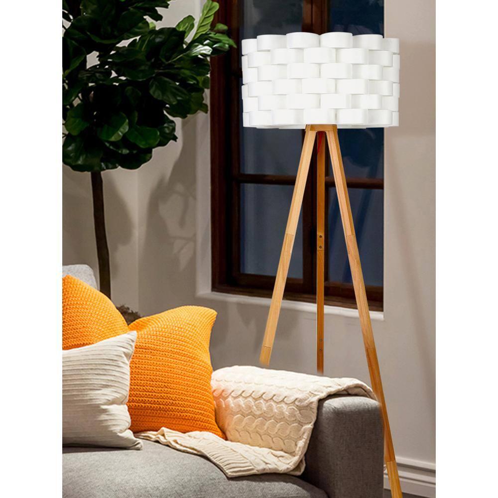 Brightech Bijou 60 in. Wood Farmhouse LED Floor Lamp with Drum Shade