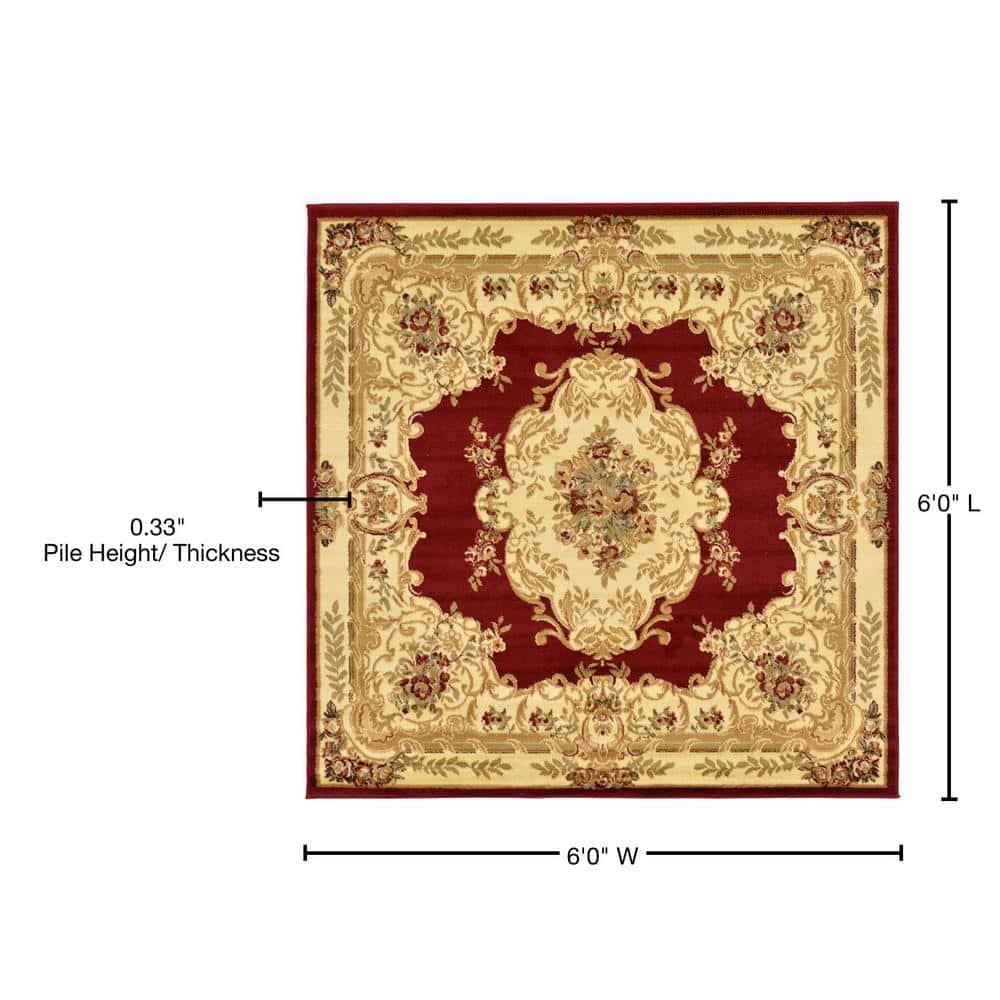 Unique Loom Versailles Collection Area Rug - Charles (6' 1" Square Red/Cream)