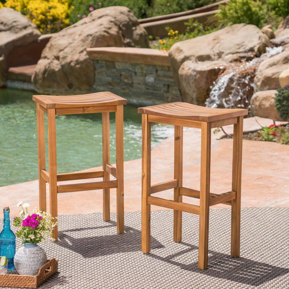 Noble House Caribbean Outdoor 30" Natural Acacia Wood Barstools (Set of 2)