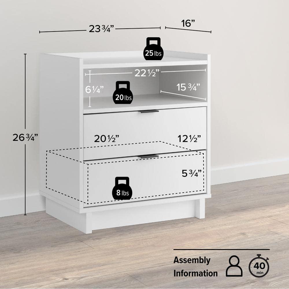 Prepac 23.75" Wide Simply Modern 2 Drawer Nightstand White