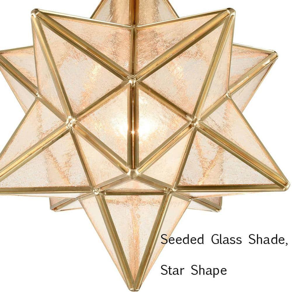 TANMAO  10-Inch Moravian Star Ceiling Light, Boho Moroccan Lamp with Seeded Glass Shade, Moravian Star Ceiling Light Modern Brass Flush Mount Lights for Office, Living Room, Dining Room, Kitchen