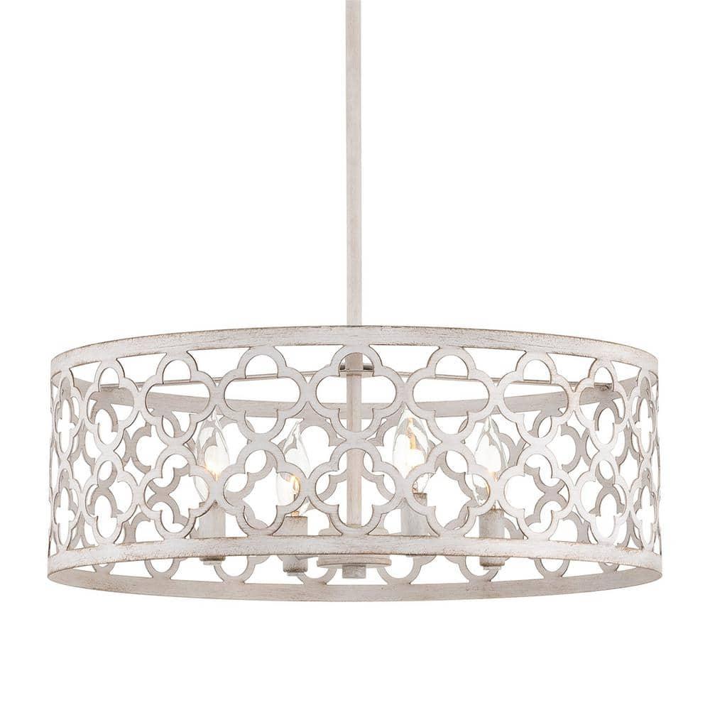 Kira Home Sutton 20" 4-Light Modern Chandelier, Metal Quatrefoil Drum Shade, Antique White Finish