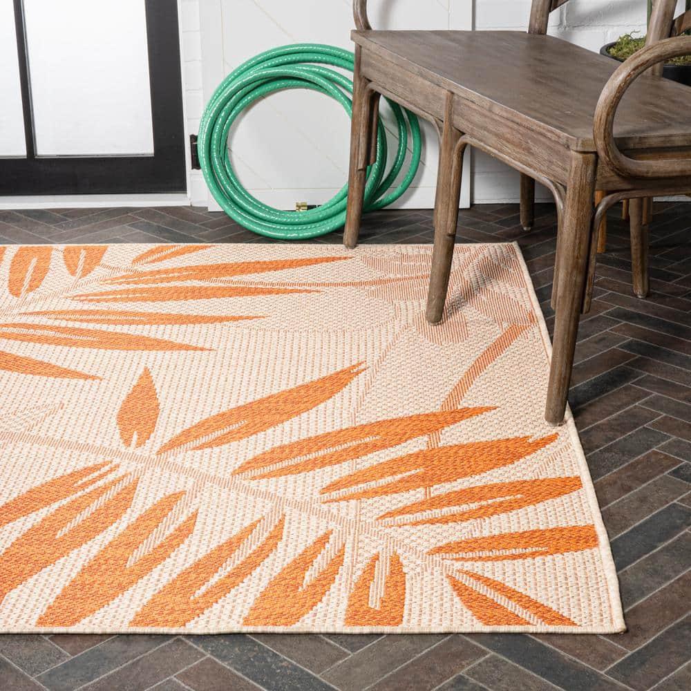4' x 6' Havana Tropical Palm Leaf Indoor/Outdoor Area Rug, Cream/Orange - JONATHAN Y