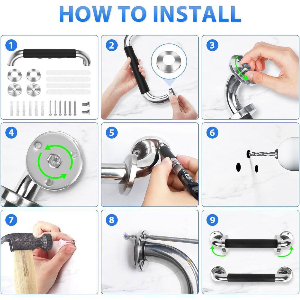 2 Pack 16 Inch Grab Bars for Bathtubs and Showers, Anti Slip Handicap Grab Bars for Shower, Safety Bath & Toilet Rail for Elderly Senior, Shower Handle Disability Assist Bathroom Handrail