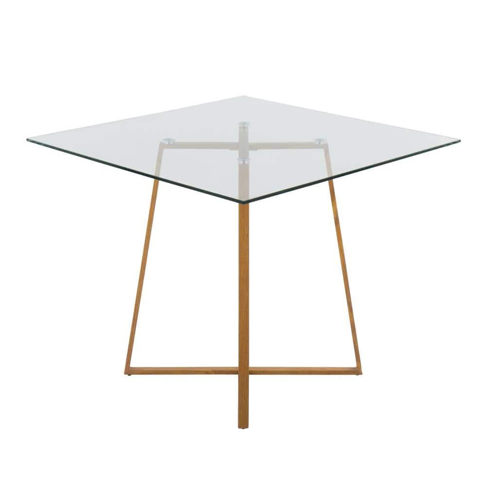 36" Cosmo Square Dining Table Natural/Clear Glass - LumiSource: Luxury Glam Style, 4-Seater, Steel Pedestal Base