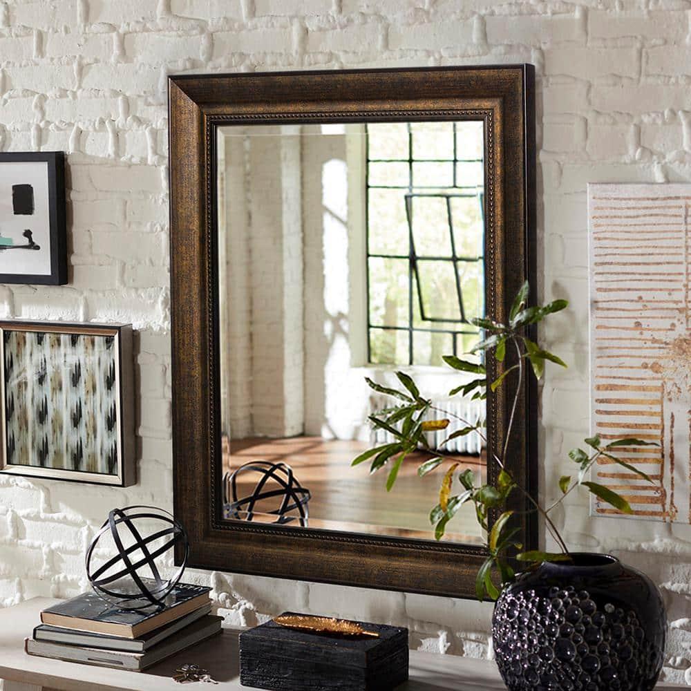Head West Deep Bronze Beaded Rectangular Framed Beveled Accent Wall Vanity Mirror - 28.5 x 34.5