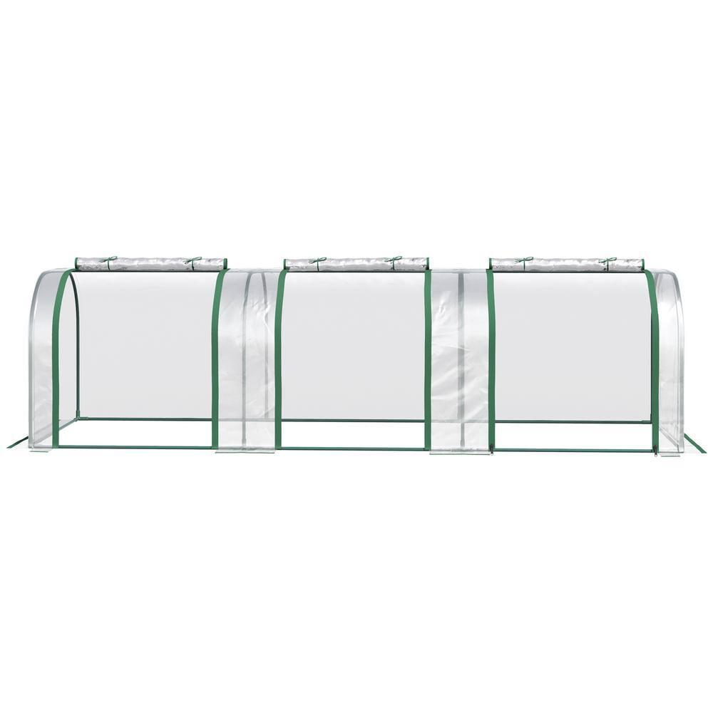 Outsunny Mini Greenhouse, 10' x 3' x 2.5' Portable Tunnels, 3 Roll-Up Zip Doors, UV Waterproof Plastic Cover, Steel Frame, Clear