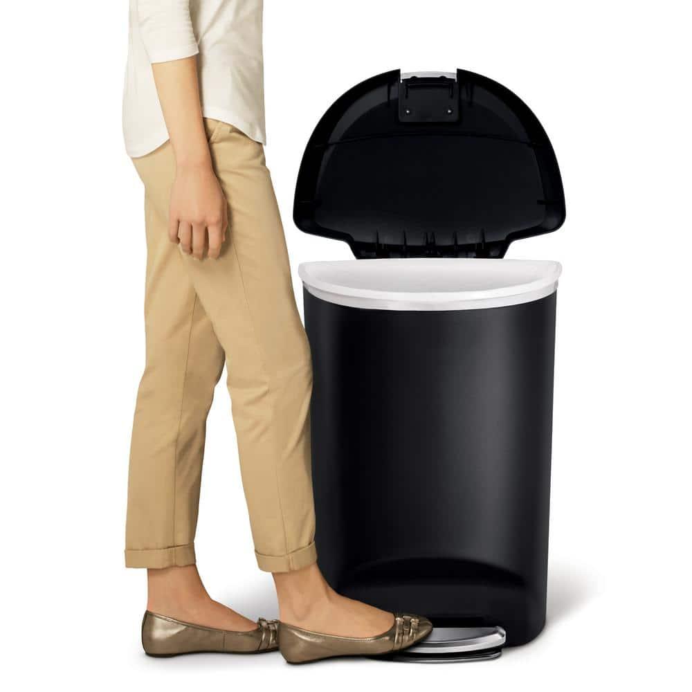simplehuman 13gal Kitchen Step Trash Can with Soft Close Locking Lid Black Plastic Semi Round Garbage Can