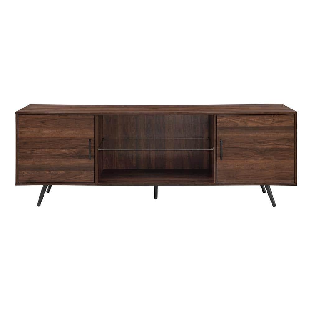 70" Dark Walnut Mid-Century Modern TV Stand with Cabinet
