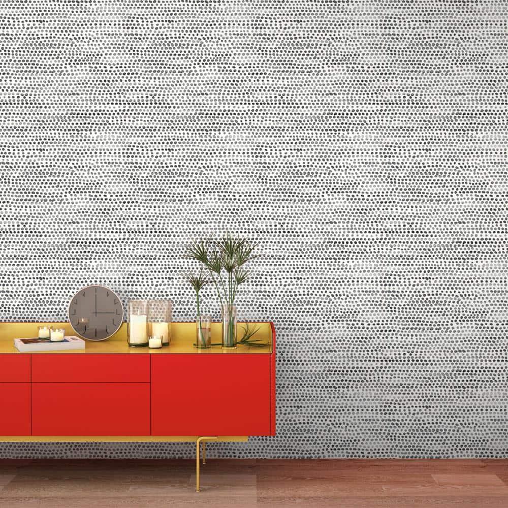 Tempaper & Co. Moire Dots Removable Peel and Stick Wallpaper, Black and White, 28 sq. ft.: Modern Vinyl, Self-Adhesive, Washable