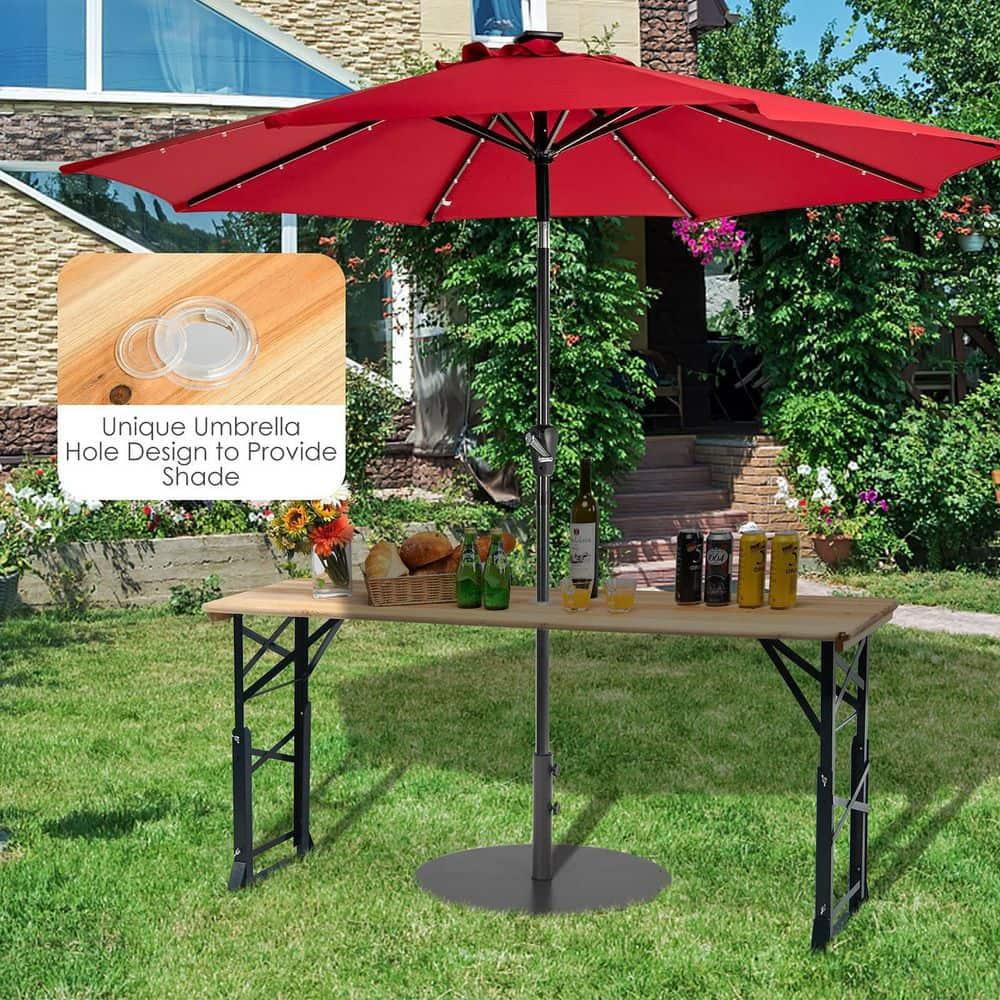 Costway 66.5" Outdoor Folding Wood Picnic Table Height Adjustable Metal Frame