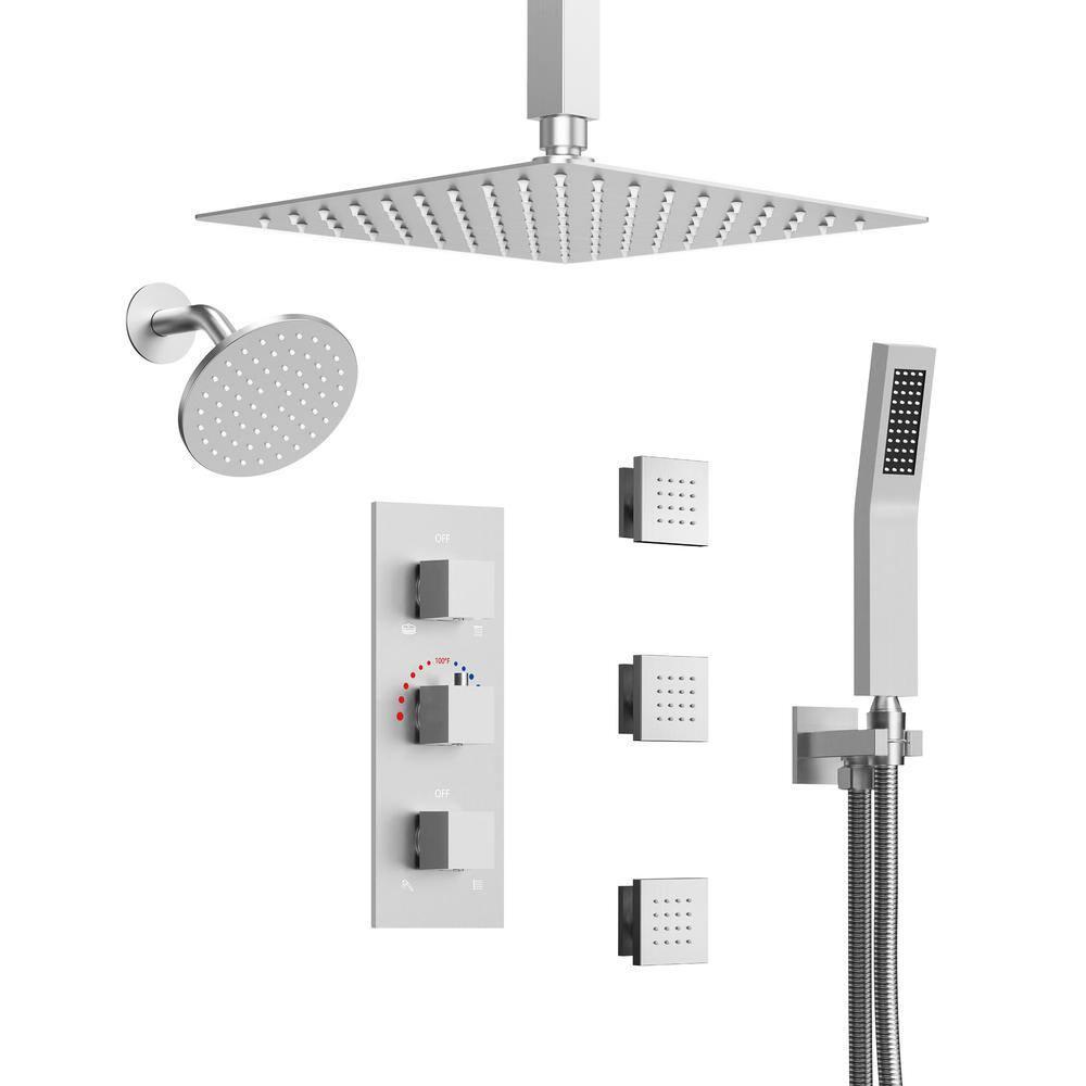 Thermostatic Shower Faucet System,12" & 6" Dual Shower Head with Rough-In Valve
