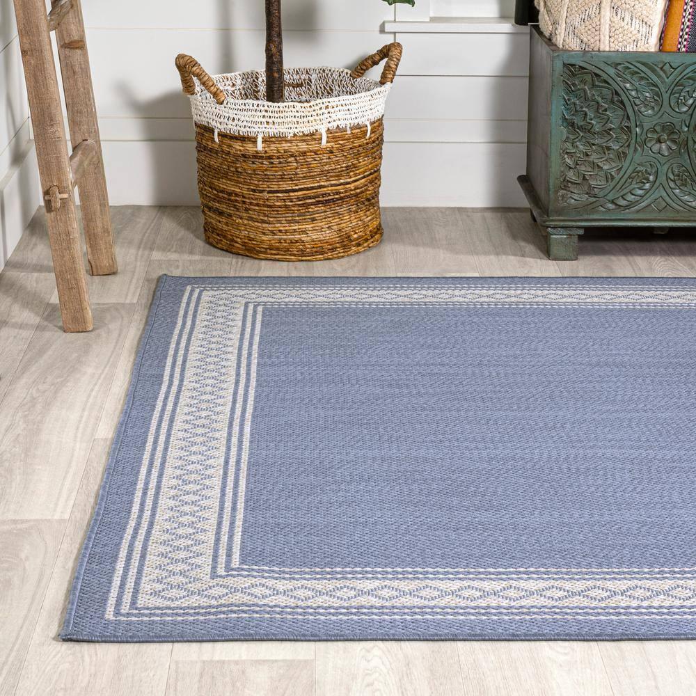 3' x 5' Lucia Classic Diamond Border Indoor/Outdoor Area Rug, Blue/Cream - JONATHAN Y