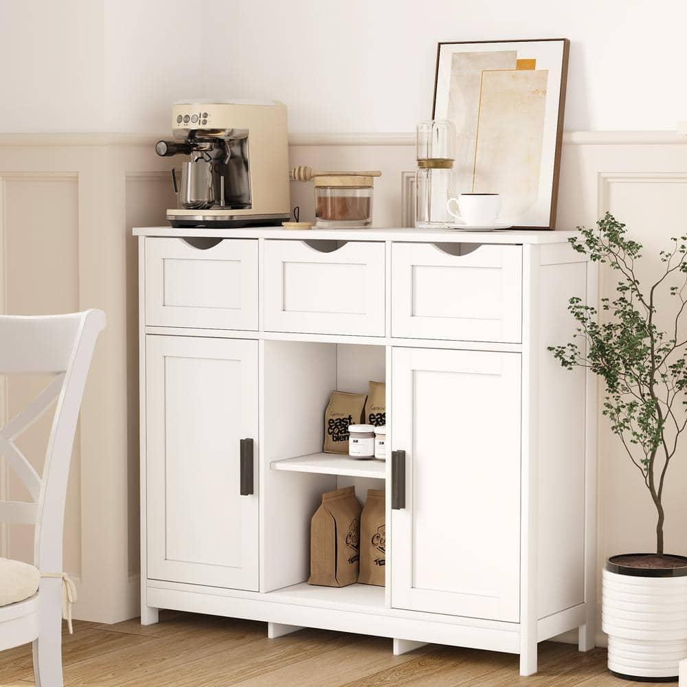 Bathroom Storage Cabinet Freestanding Wooden Floor Cabinet with Adjustable Shelf and Double Door White