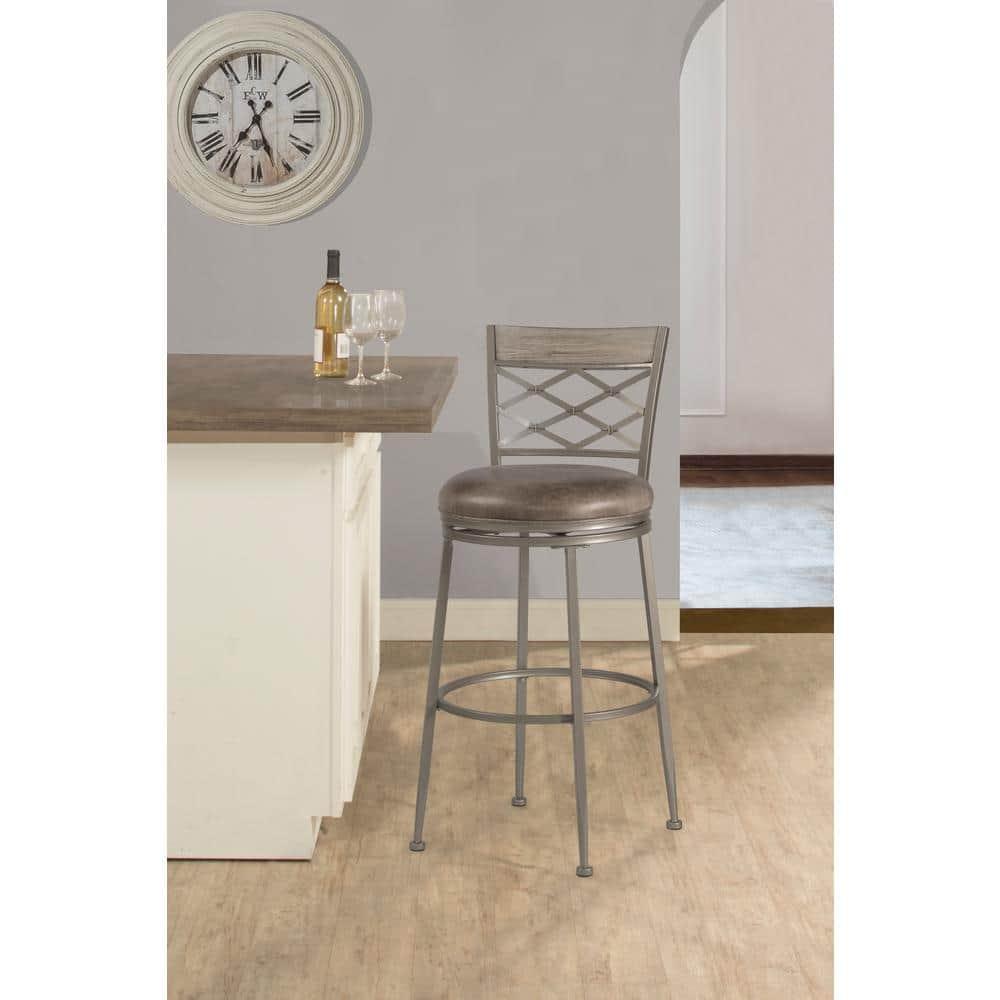 Hutchinson Metal Swivel Counter Height Barstool Pewter: 26" Seat, Weathered Gray Wood - Hillsdale Furniture