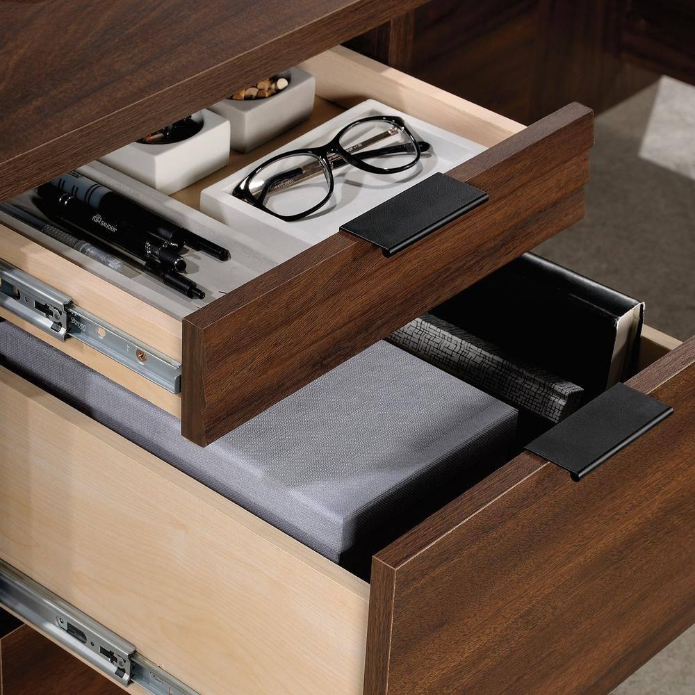 Executive Corner L-Desk in Spiced Mahogany with Filing Drawers