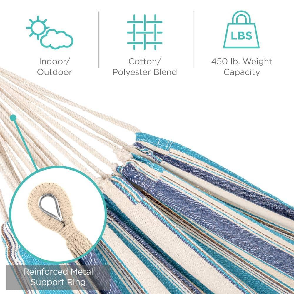 Knutsford 2-Person Brazilian-Style Cotton Double Hammock with Stand Set w/ Carrying Bag
