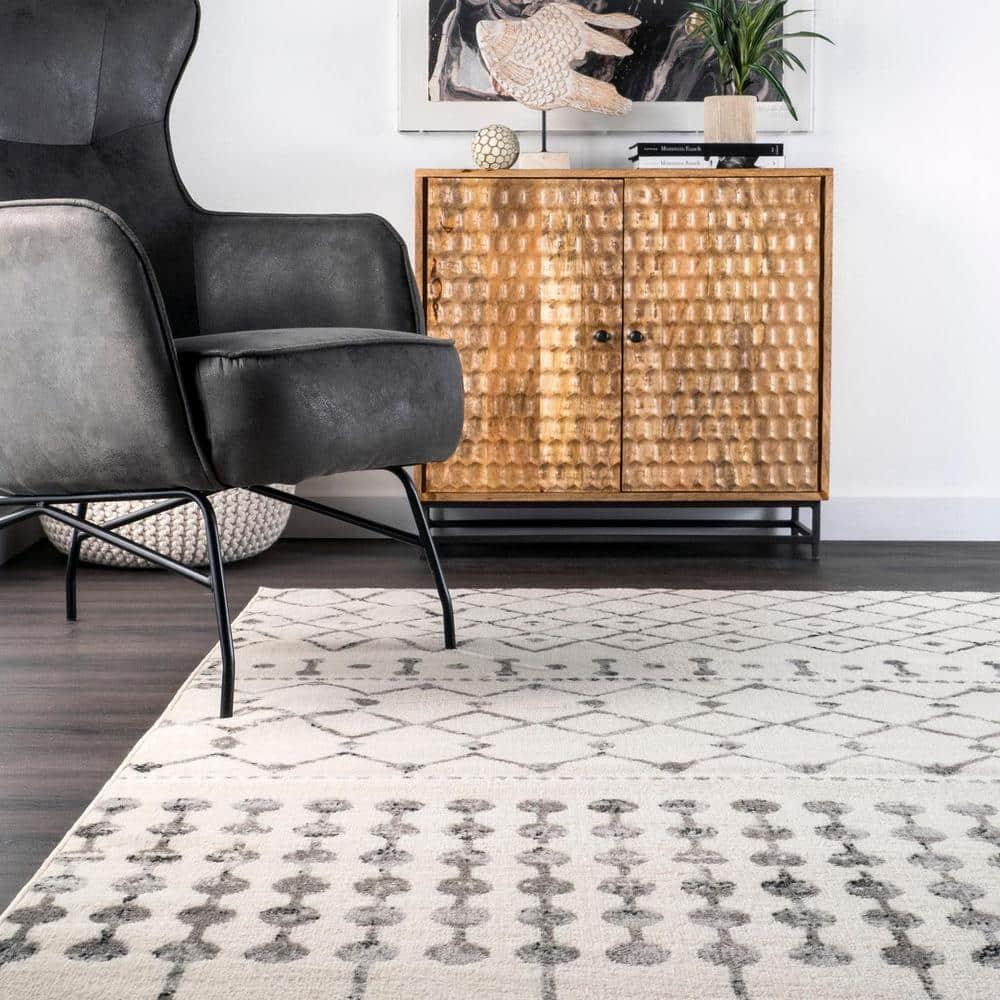 Nuloom 4x6 Zola Geometric Moroccan Indoor Area Rug, Grey, Faded Bohemian Design, Stain Resistant, BedroomLiving Room, Kitchen,
