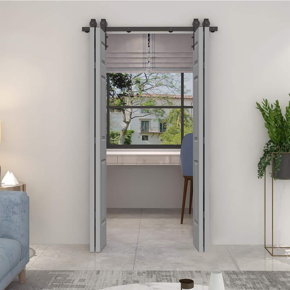 Calhome Paneled MDF Composite Double Bifold Barn Doors with Installation Hardware Kit