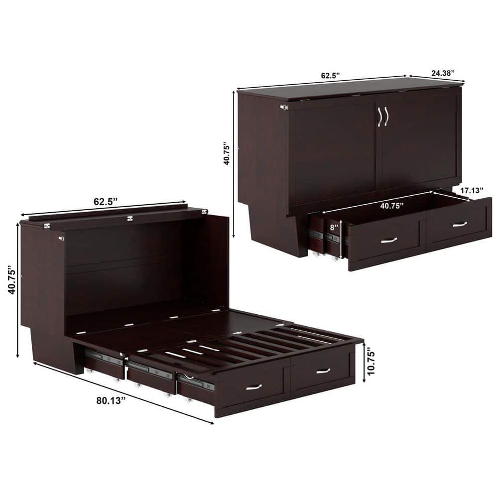 Queen Monroe Murphy Bed Chest with Memory Foam Mattress - AFI
