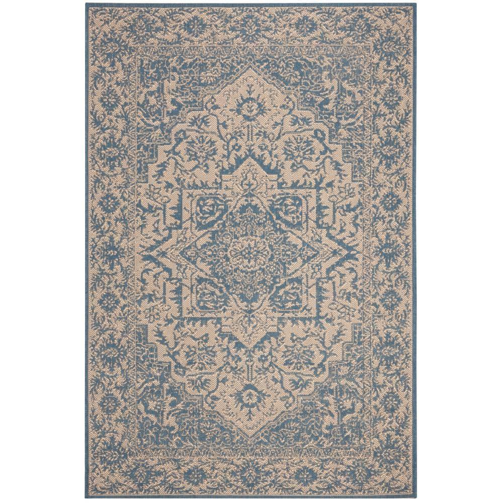 Beach House BHS139 Power Loomed Indoor/Outdoor Area Rug - Cream/Blue - 5'3"x7'6" - Safavieh
