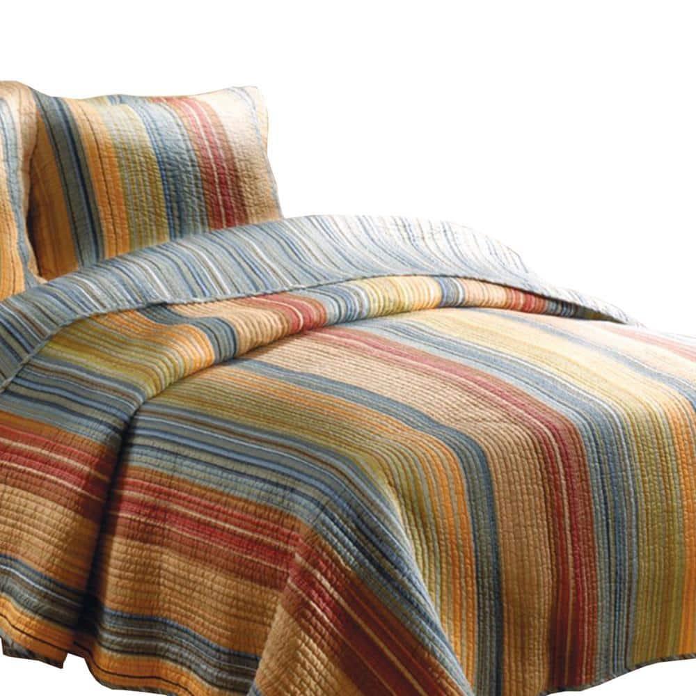 Benjara Huascaran 3 Piece Fabric Queen Size Quilt Set with Channel Stitching, Multicolor