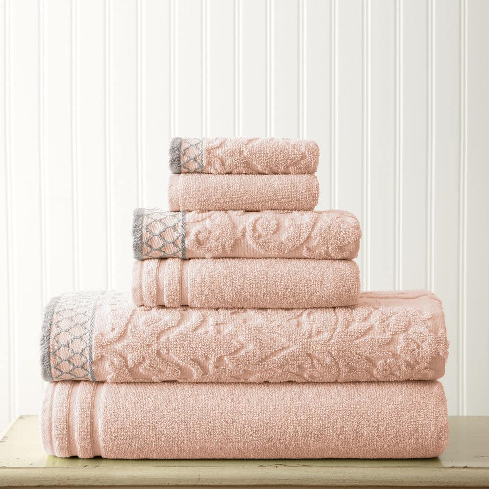 Modern Threads Modern Threads 6-Piece Damask Jacquard/Solid Ultra Soft 550GSM 100% Combed Cotton Towel Set with Embellished Borders