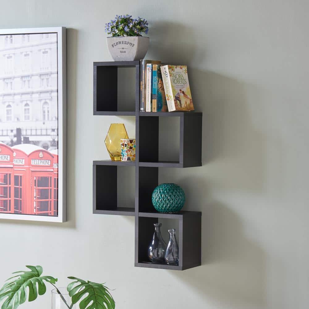 Danya B. 30" x 15.25" Cubby Chessboard Wall Shelf Black : Modern Laminated MDF, Versatile Display