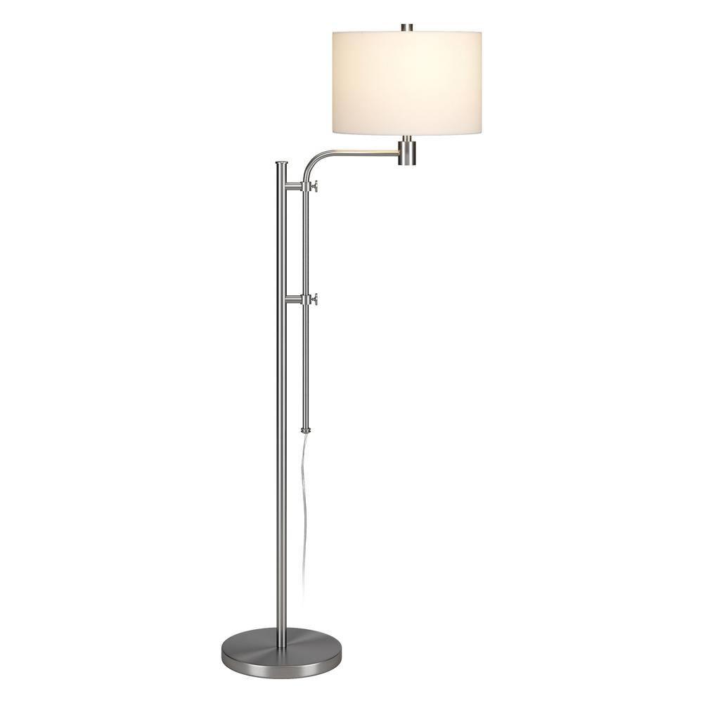 Evelyn&Zoe Polly Height-Adjustable Floor Lamp with Fabric Shade, Brushed Nickel/White