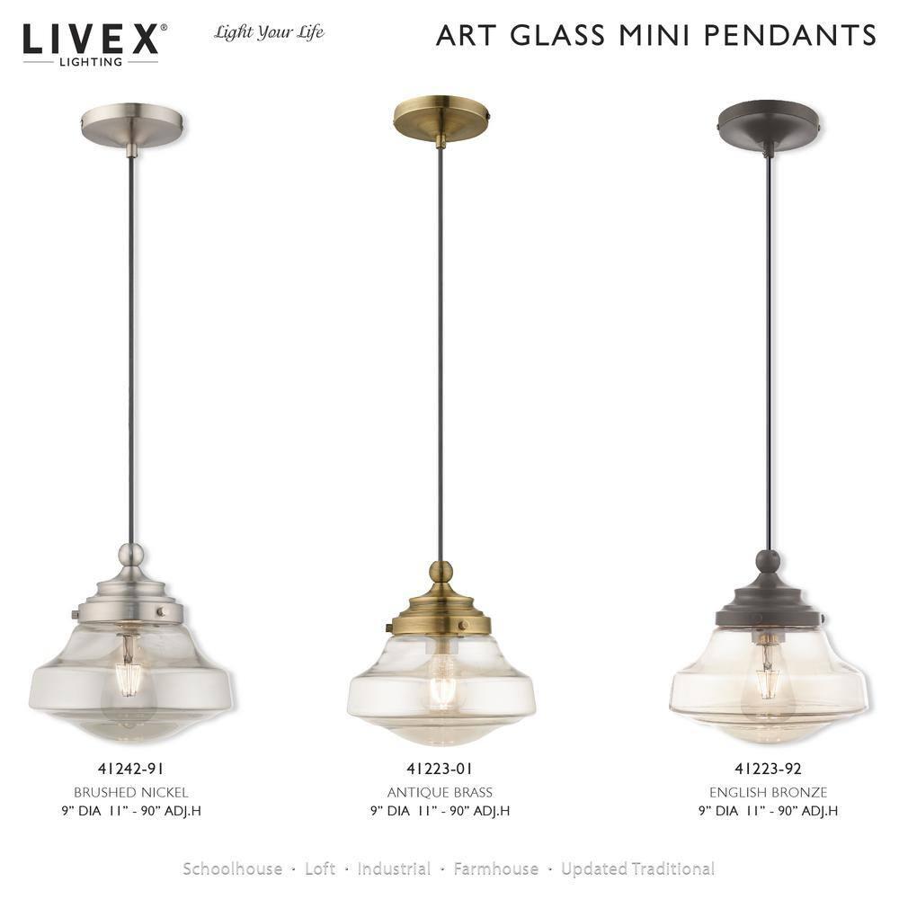Livex Lighting Art Glass 1 - Light Pendant in  Antique Brass