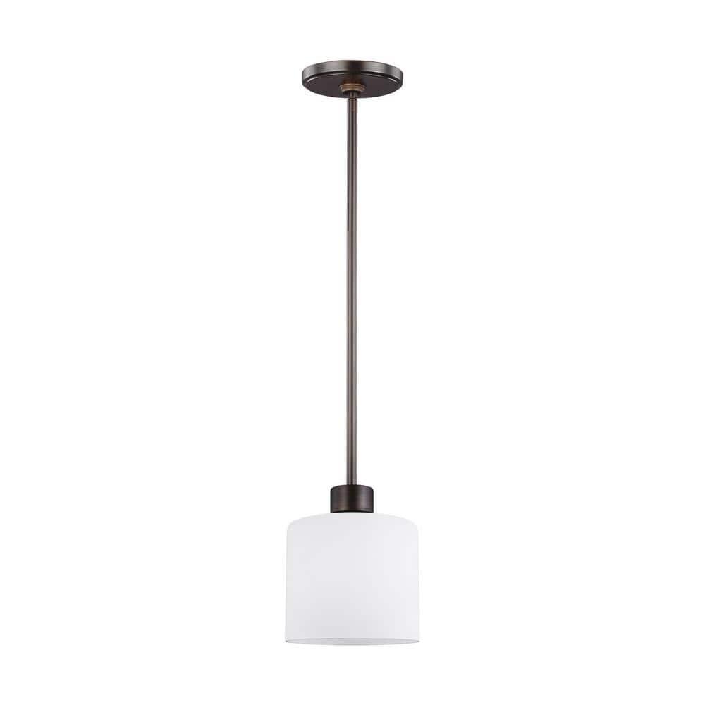 Generation Lighting Canfield 1 -Light Bronze Modern/contemporary Etched glass Cylinder Mini Outdoor Hanging Pendant light