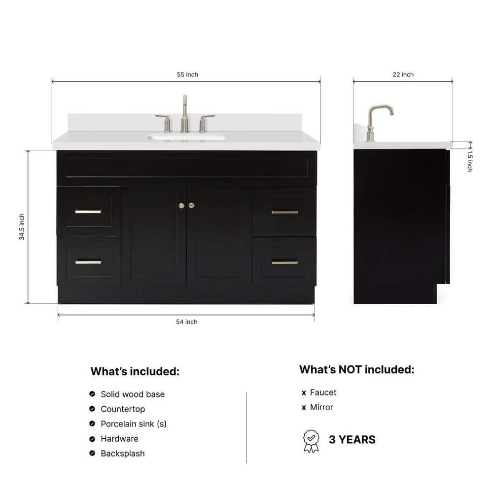 Ariel F055s-Wq-Vo Hamlet 55" Freestanding Single Basin Vanity Set - Black