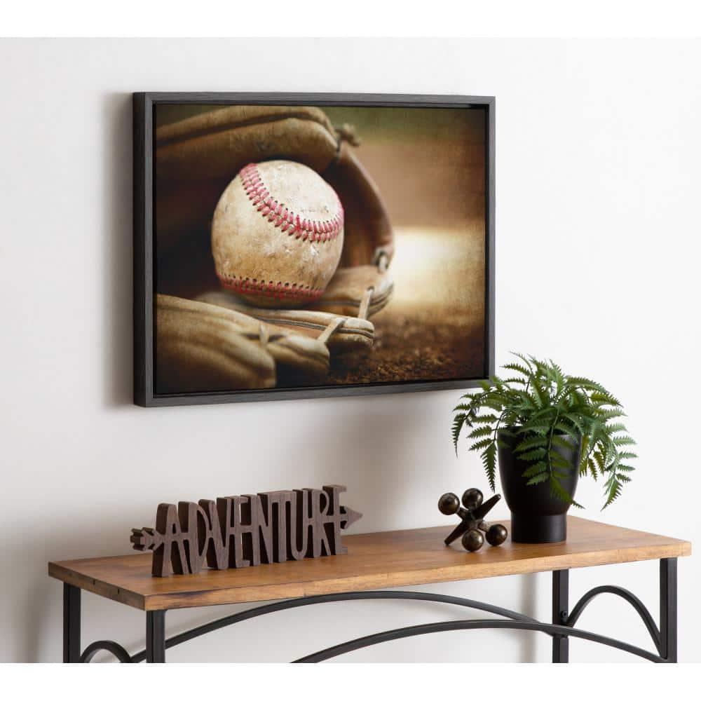 DesignOvation 18" x 24" Sylvie Baseball Glove Framed Canvas by Shawn St. Peter Gray: Vintage Sports Wall Art