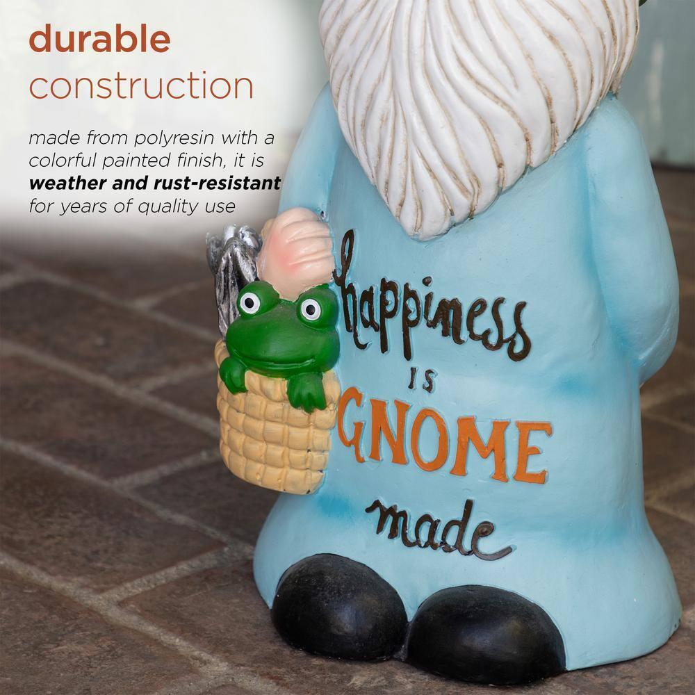 24" Magnesium Oxide "Happiness is Gnome Made" Indoor/Outdoor Garden Gnome Statue Green/Blue - Alpine Corporation