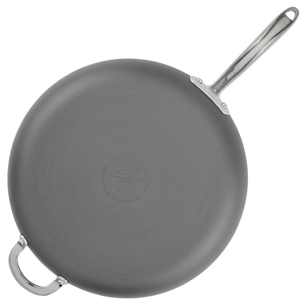 Rachael Ray Hard Anodized 14 inch Nonstick Frying Pan with Helper Handle, Gray