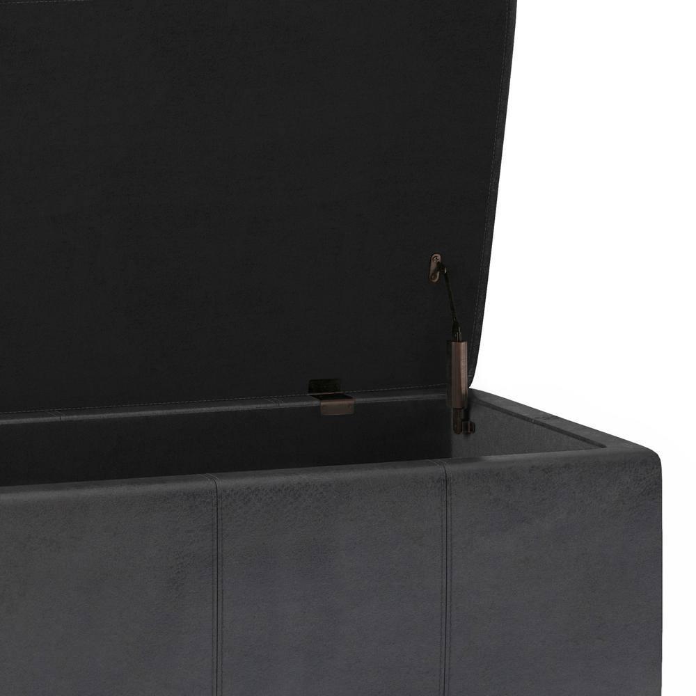 Simpli Home Kingsley 48"W Upholstered Storage Ottoman with Lift-Top Lid, Nailhead Trim, and Stitching Detail