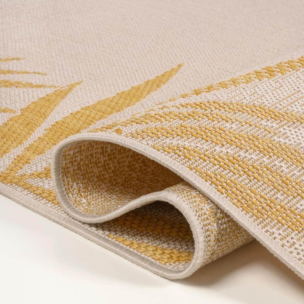 JONATHAN Y Isla Coastal Cottage Palm Frond Border Yellow/Cream 3 ft. x 5 ft. Indoor/Outdoor Area Rug