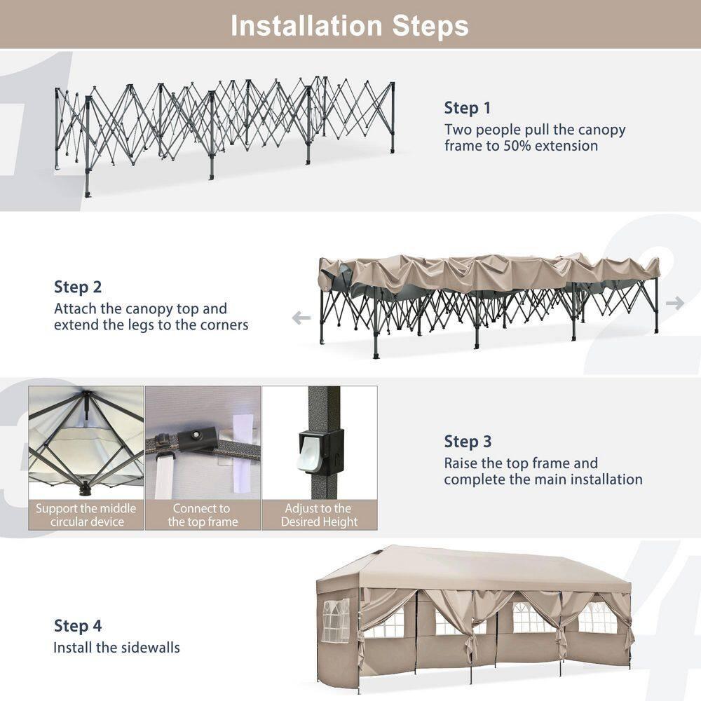 Khaki 10x30 Heavy Duty Outdoor Pop Up Canopy Tent with Sidewalls