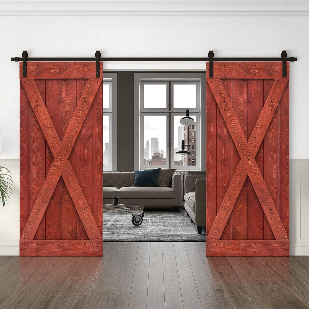 Calhome 84'' Solid Wood Paneled Painted with Installation Hardware Kit Barn Door