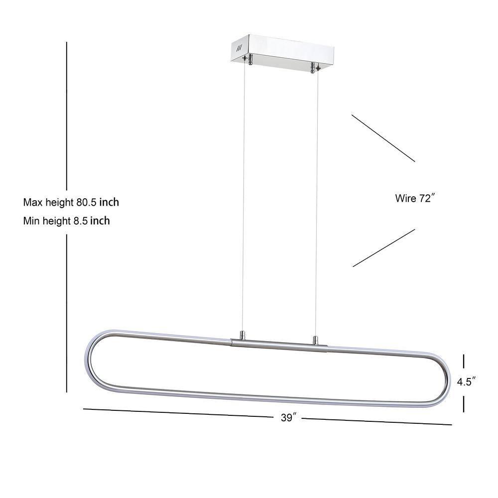 Ned 39" Dimmable Adjustable Integrated LED Metal Linear Pendant, Chrome