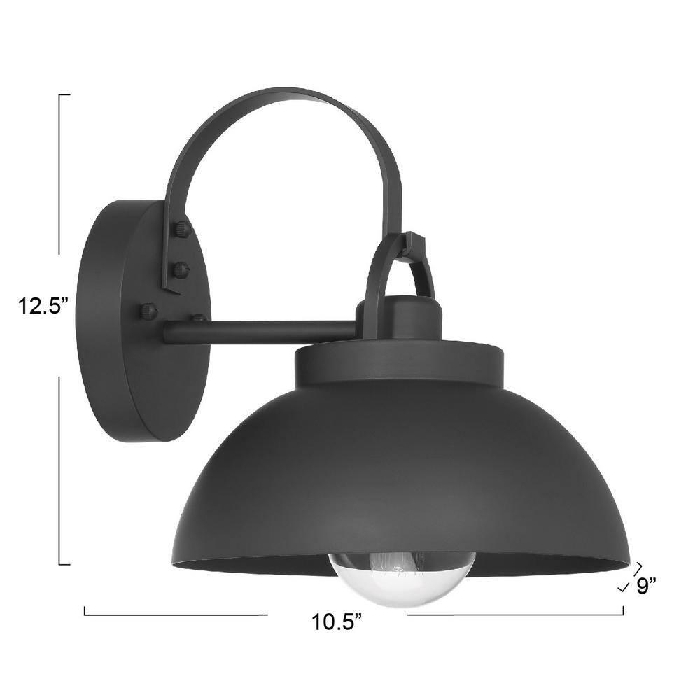 Robert Stevenson Lighting Easton Modern Farmhouse Metal Shade and Exposed Bulb Wall Mounted Outdoor Light Matte Black: ETL Listed, Steel Body