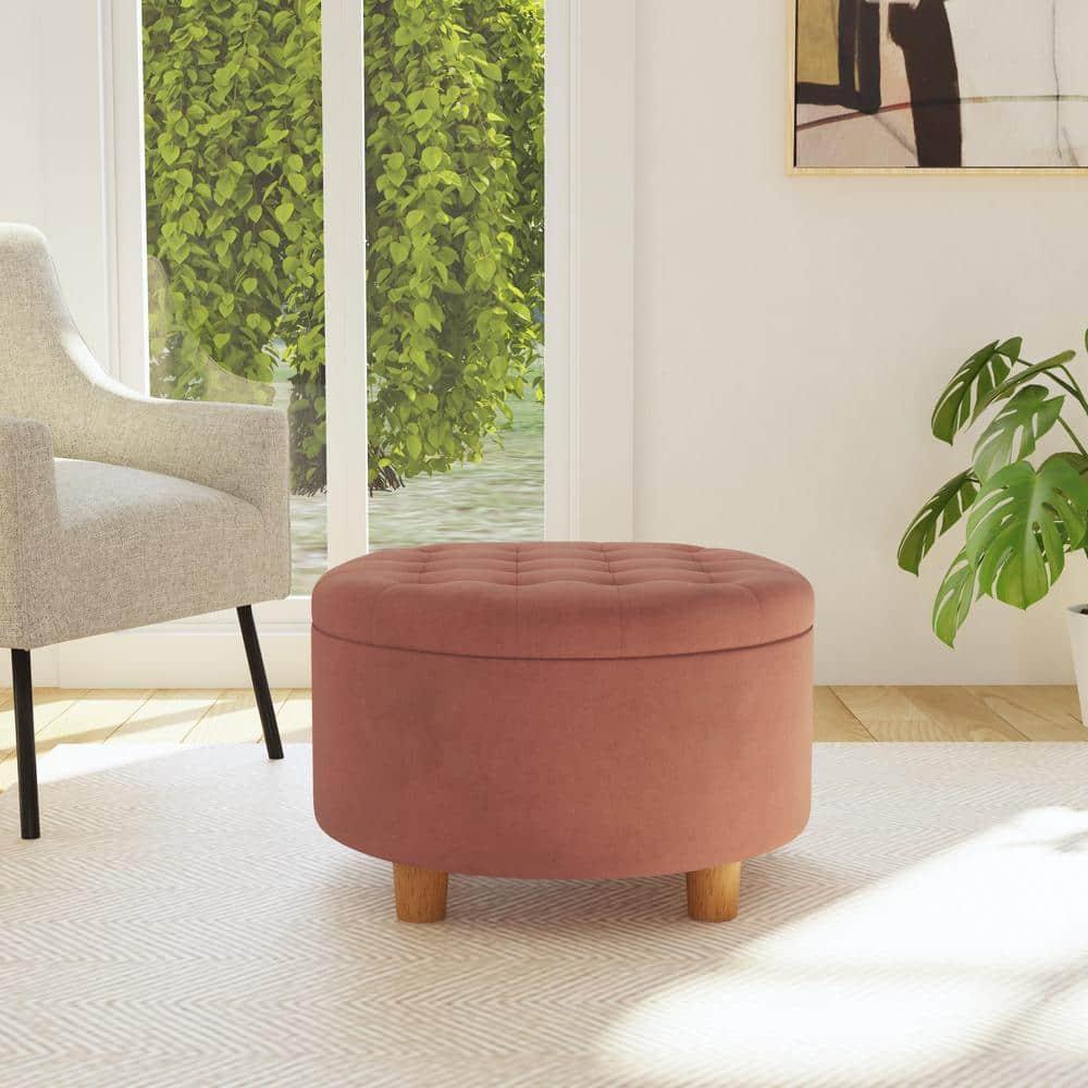 Tufted Round Storage Ottoman Spice Velvet - HomePop