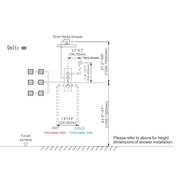 Herathena 3 Functions Ceiling Mounted Luxury Shower System with 6 Body Jets (Rough-in Valve Included)