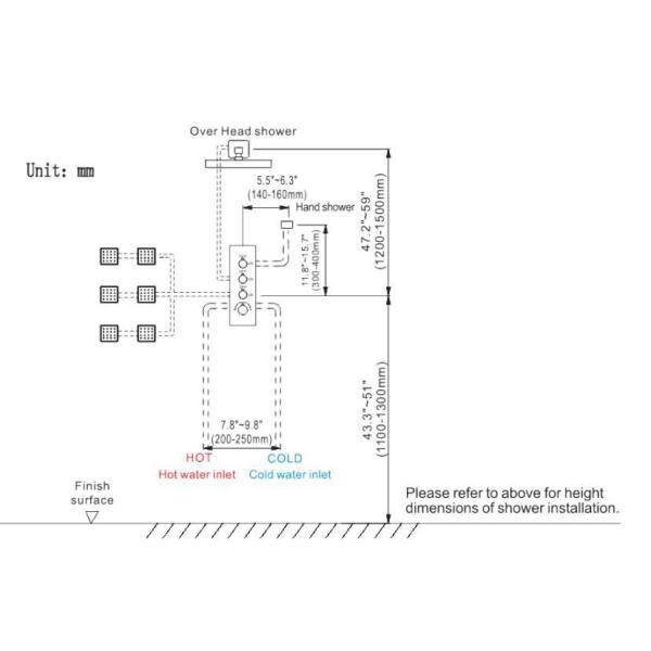 Herathena 3 Functions Ceiling Mounted Luxury Shower System with 6 Body Jets (Rough-in Valve Included)