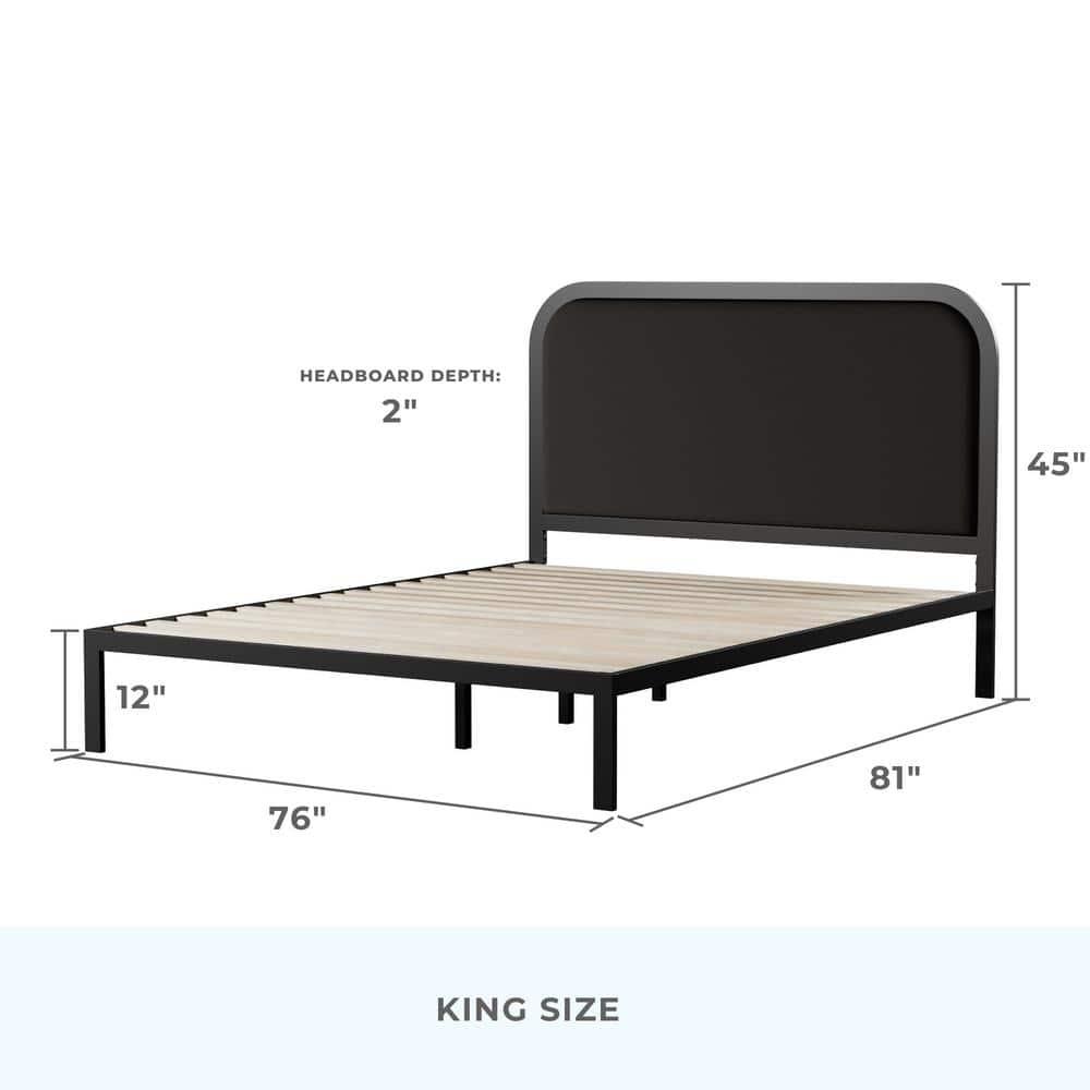 Brookside Metal Bed Frame with Rounded Upholstered Headboard